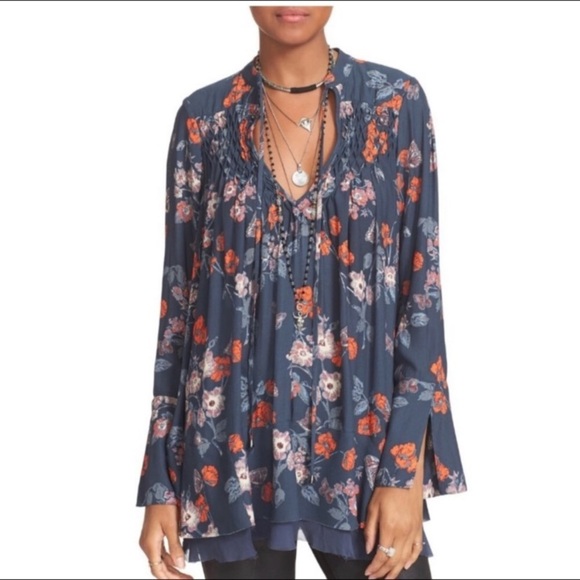 FREE PEOPLE “So Fine” Floral Chiffon Print Tunic Top - Picture 4 of 16